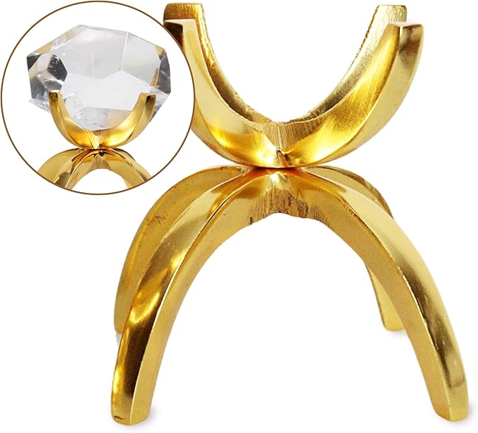 My Shelfie - Modern Brass-Coated Claw Rock Display Stand, Crystal Holder with Invertible Design, Crystal Display Holds Crystals From 2-3 Inches, Handmade Aluminum Rock Stands for Display, Small