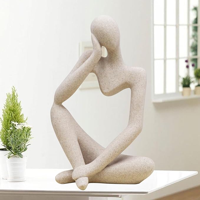 Dnoifne Thinker Statues and Sculptures, Sandstone Resin Thinker Statue Ornaments, Abstract Style Sculptures, Housewarming Gifts, Living Room Dining Desk Decorations (Right, Super Large)