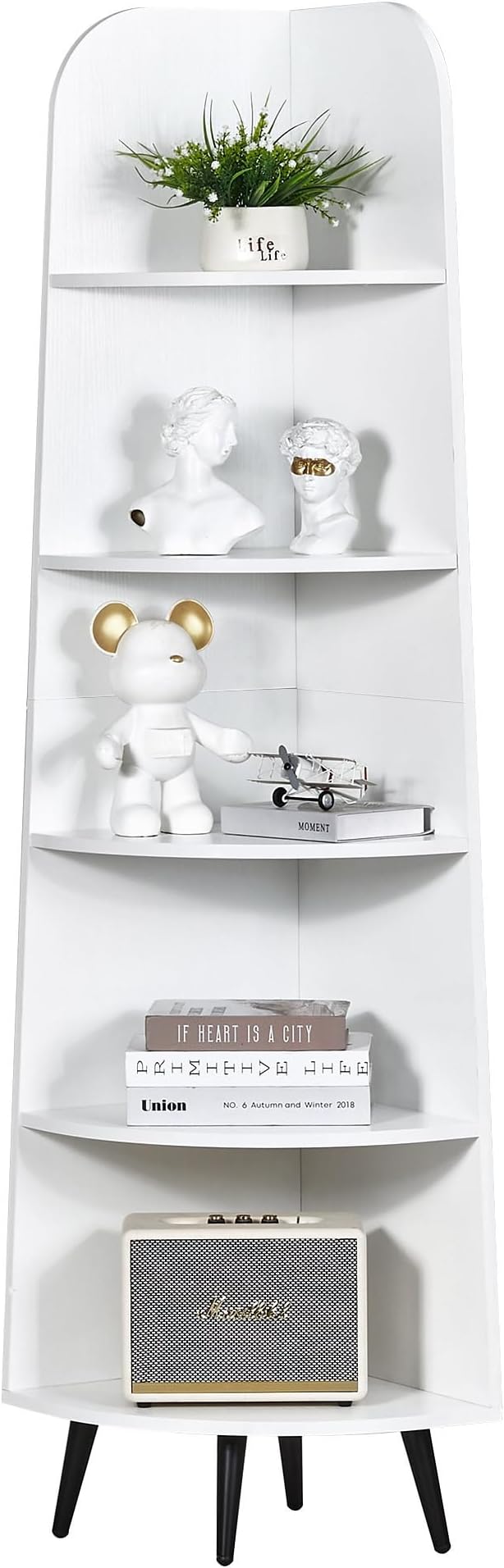 VECELO Large Tall Corner Shelf, 66.93" H 5-Tier Corner Storage Organizer, Freestanding Corner Display Rack for Living Room Bedroom Home Office, White
