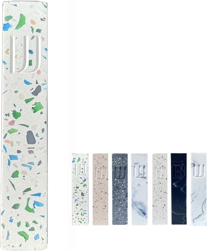 A&S Modern Stone Mezuzah Case Design, Mezuza Cover for Scroll Protection, Easy Peel and Stick Houswarming Gift and Home Blessing (Terrazzo Blue/Green, 5 Inches)
