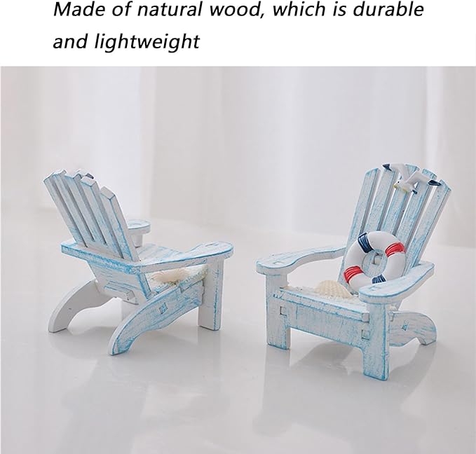 2 Pack Wooden Handmade Mini Chair Box Beach Decor Nautical Theme Decoration for Home Office Desk (Life Ring)