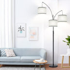 Dimmable Floor Lamp - 3 Lights Arc Floor Lamps for Living Room, 1000LM Modern Tall Standing Lamp With Gray Shades & Heavy Base, Mid Century Tree Floor Lamp for Bedroom Office, 3 LED Bulbs Included