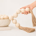 OMISHE 76" Long Extra Large Wood Bead Garland with 1.6" Diameter Wooden Beads and Tassels, Rustic Farmhouse Country Decorative Beads for Home Tiered Tray Decor, Natural Beige