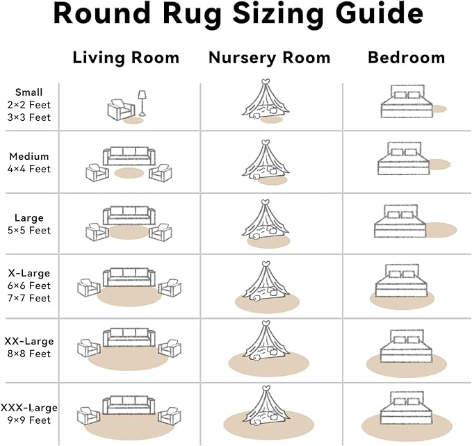 OLANLY Beige Round Rugs for Bedroom - Machine Washable, 6 ft Circle Area Rugs for Living Room, Soft and Fluffy Shaggy Carpet for Teen Girls and Boys, Nursery Rooms, Dorms, Home Decor Aesthetic