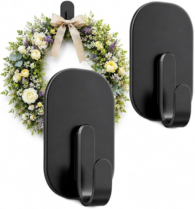 Heavy Duty Magnetic Wreath Hanger, Strong Magnetic Hooks for Front Door, Holds 10 lbs, No-Scratch, Versatile Wreath Hook for All Season Decor, Kitchen, Fridge, Garage (Black, 2 Pack)