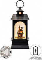 Halloween Lantern Water Spinning Snow Globe LED Light Haunted House Ghost Decor 9.25 Inch Black Acrylic Glitter Lantern Battery Operated Spooky Indoor Fall Decoration