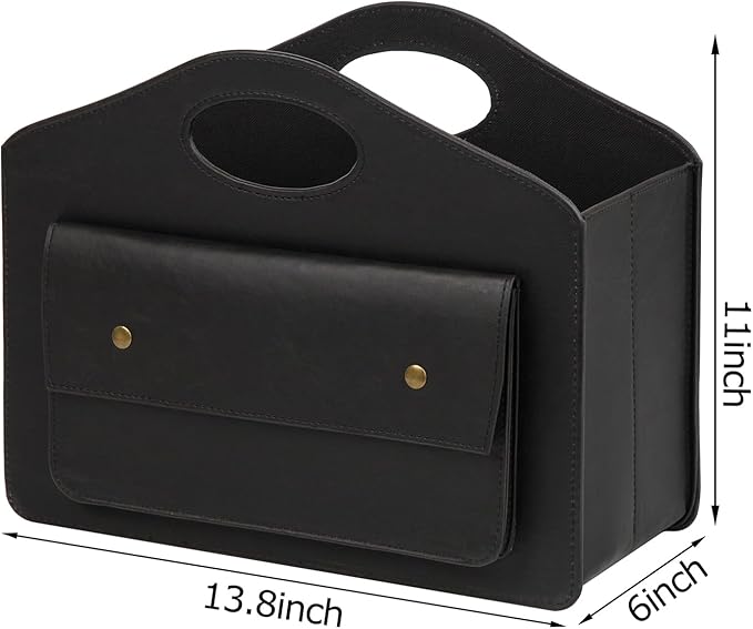 HofferRuffer Magazine Basket Holder, Foldable Magazine Rack, Document File Holder Organizer, File Folder, Newspaper Storage Bin Organizer for Home or Office (Black Magazine Basket)