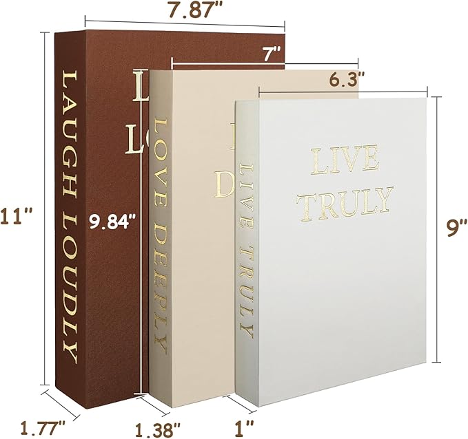 Aesthetic Decorative Books, Set of 3 Linen Fake Book, Faux Book Boxes for Coffee Table, Photo Organization, and Keepsake Storage