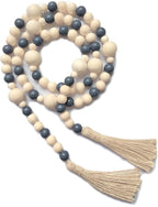 OMISHE Wood Bead Garland with Tassels 61 Inches, Boho Decorative Beads, Farmhouse Beads Garland for Home Tiered Tray Decor, Beige Gray