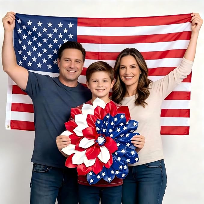 4th of July Decorations Outdoor Patriotic Wreaths for Front Door 250th Anniversary Decorations Red White and Blue American Flag Wreath (Red White and Blue American Flag)