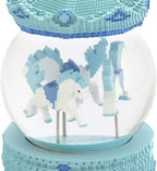 Pixel-Design Carousel Snow Globe Music Box, Compact Decorative Gift for Collectors and Creative Spaces, Light Blue Edition, Plays Toyland Melody