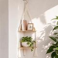 Artilady Macrame Wall Hanging Corner Shelf 2-Tier, Adjustable Boho Stable Shelves Display for Indoor Plants Candle Holder, Rustic Bedroom Living Room Home Decor (Beige 2-Tier Beads)