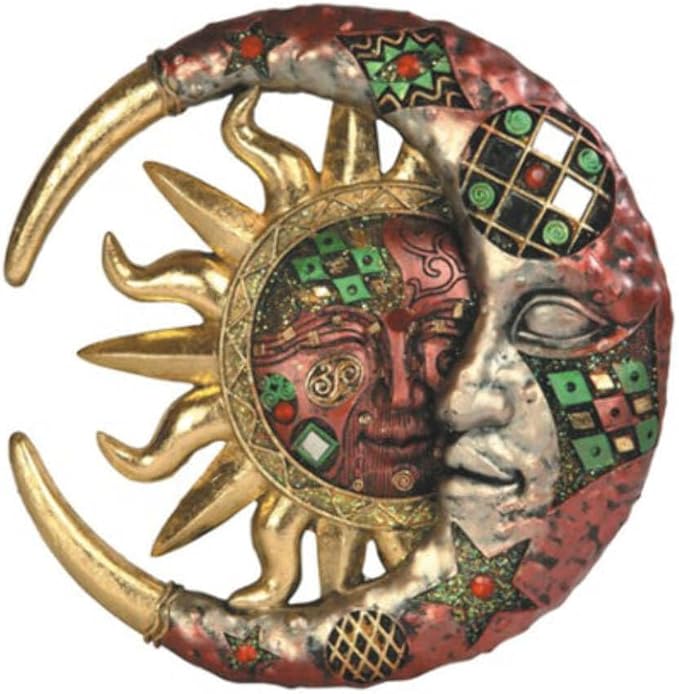George S. Chen Imports Red Cracked Mosaic Crescent Moon & Sun Wall Plaque Decoration