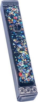 Sparkling Art Glass Mezuzah - 3.5 Inch - Easy Mount - Weatherproof Metal Case - Gift Box and Non-Kosher Scroll Included - Hand Made in USA by Tamara Baskin Art Glass (Black)