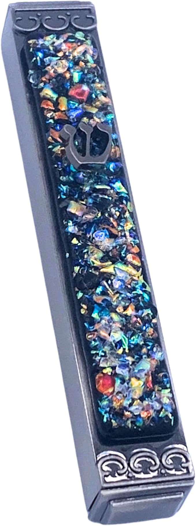 Sparkling Art Glass Mezuzah - 3.5 Inch - Easy Mount - Weatherproof Metal Case - Gift Box and Non-Kosher Scroll Included - Hand Made in USA by Tamara Baskin Art Glass (Black)