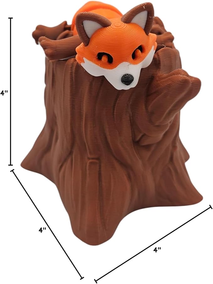 Articulating Animals Raccoon, Fox, Panda, Skunk, Possum with Containers - 3D Printed Articulated Joints ADHD, Autism, Relief Anxiety, Collectible Figurines (Fox Tree Stump)