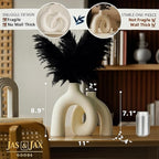 Cream White Decorative Vase Set - Modern Hug Donut Ceramic Vases by JAS & JAX GOODS, Minimalist Boho Style Centerpiece for Console Table, Living Room, Bookshelf, or Fireplace Mantel