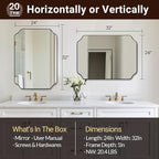 ANDY STAR Brushed Bronze Scalloped Mirror, 24"x32" Bathroom Vanity Mirror, Unique Rectangular Bathroom Mirror with Stainless Steel Metal Framed, Wall Mounted Decorative Mirror (Horizontal/Vertical)