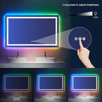 LOAAO 60”X36“ RGB LED Bathroom Mirror with Lights, Large, Anti-Fog, Dimmable Smart Lighted Bathroom Vanity Mirror, Multiple Light Modes, RGB Backlit + Front Light, Memory Function, Tempered Glass