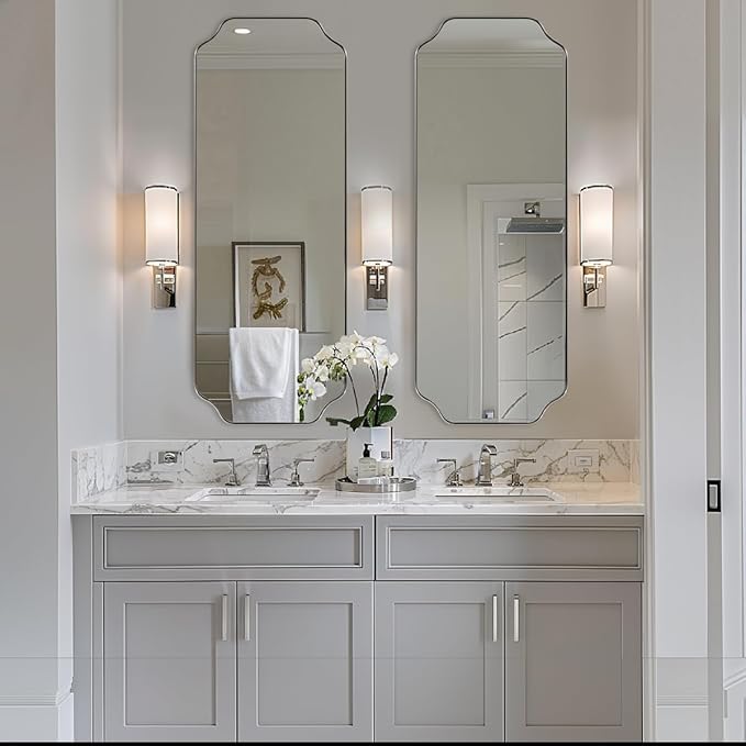 ANDY STAR 18" x 48" Full Length Wall Mirror, Large Brushed Nickel Bathroom Mirror, Modern Full Body Decorative Mirror with Anti-Rust Stainless Steel Frame, Ideal for Bathroom, Bedroom, Living Room