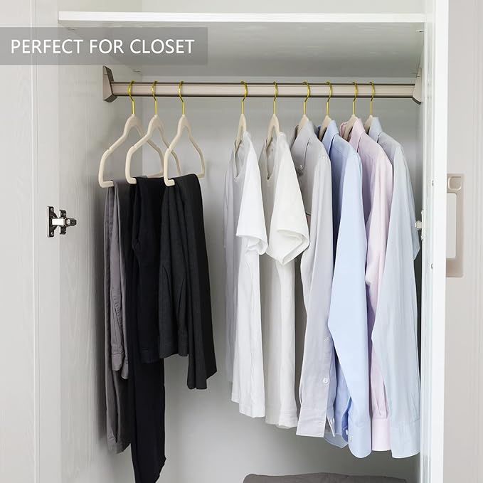 MIZGI Premium Velvet Hangers Pack 30 Pcs Heavyduty - Non Slip Slimline - Velvet Suit Hangers Ivory - Gold Hooks,Space Saving Clothes Hangers