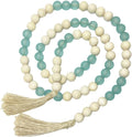 OMISHE Wood Bead Garland with Tassels 52 Inches, Handmade Wooden Beads with Round Acrylic Beads, Boho Wooden Beads Home Decor, Farmhouse Beads Garland for Tiered Tray Decor Beach Decor Green