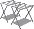 Luggage Rack, Folding Suitcase Stand for Guest, Foldable, Luggage Holders with Shelf, Steel Frame with Nylon Straps for Bedroom, Hotel, Holds up to 154 lb, Grey, 2 Pack LR03999G