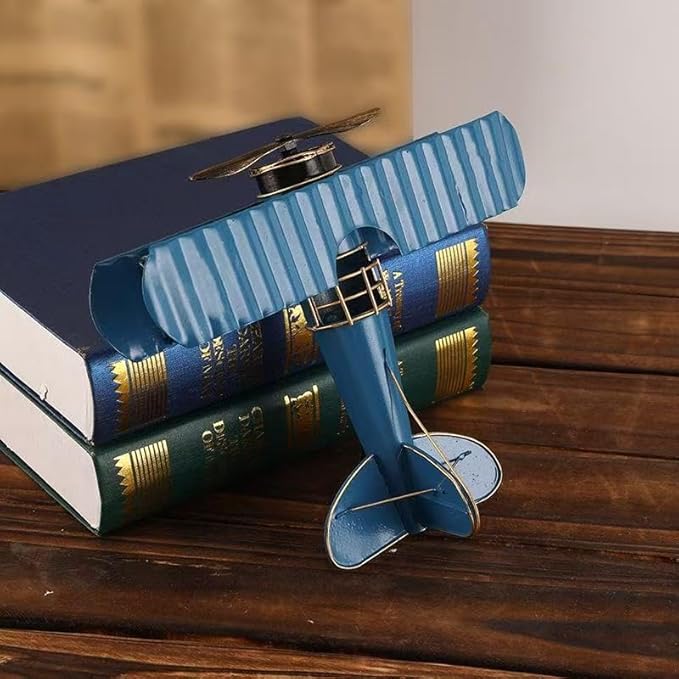 Jinglong Vintage Biplane Model Ornament Creative Metal Crafts Home Study Desktop Decoration Gift (Red)