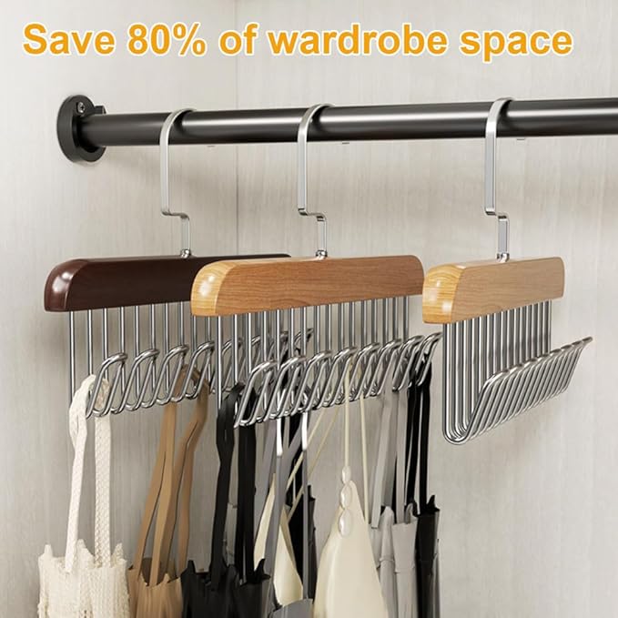 Belt Hangers for Men - 2 Pack Belt Organizer for Closet with 16 Metal Hooks Bra Organizer for Closet - Non-Slip Belt Holder for Closet Space Saving Belt Holder Belt Rack for Closet Brown