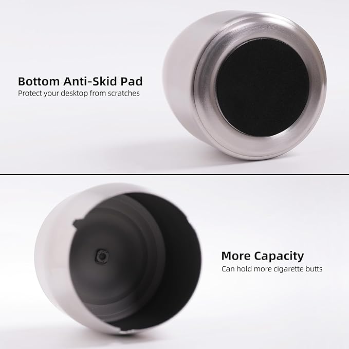 INONE Extra Large Ashtray with Lid for Cigarette, Stainless Steel Smokeless Odorless Windproof Ash tray for Home Office Tabletop Outside Patio Outdoor Balcony(4.72''x3.93''x4.33'')