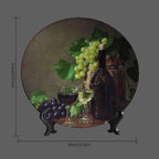 Decorative Plates, 6 Inch, Grapes And Wine On Wooden Table Round Display Plate, Decorative Plates with Stand, Ceramic Craft for Wall Hanging Decorative