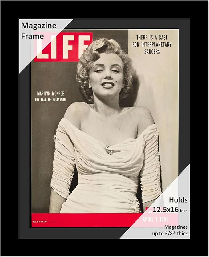 Creative Picture Frames 12.5 x 16 Magazine Frame with Full-Strength Glass, Holds Up To A 1/4" Thick Media with Installed Hangers for Easy Mounting, 14x18 Black Frame with Black Mat