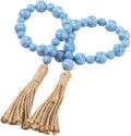 80 cm Farmhouse Wood Bead String Garland with Tassels Boho Hanging Beaded Garland Rustic Wall Hanging Beads Tiered Tray Beads Vintage Centerpiece Table Decoration Light Blue and White