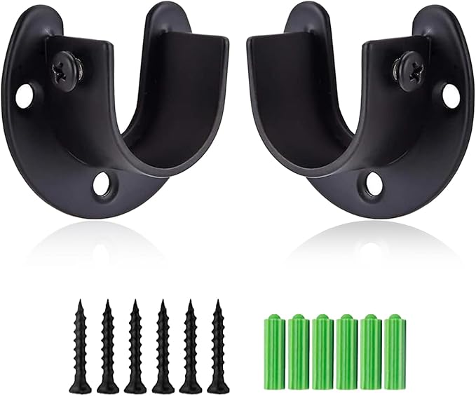 Stainless Steel Closet Rod Bracket, 3/4 Inch Diameter Closet Rod Holder 2 Pcs, Heavy Duty Black Curtain Holder with Screws
