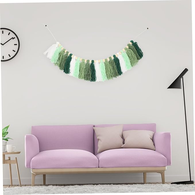 ORFOFE Hand-Woven Wooden Bead Cotton String Tassel Decor Wall Art Pendant Home Decor for Bedroom Apartment Wedding