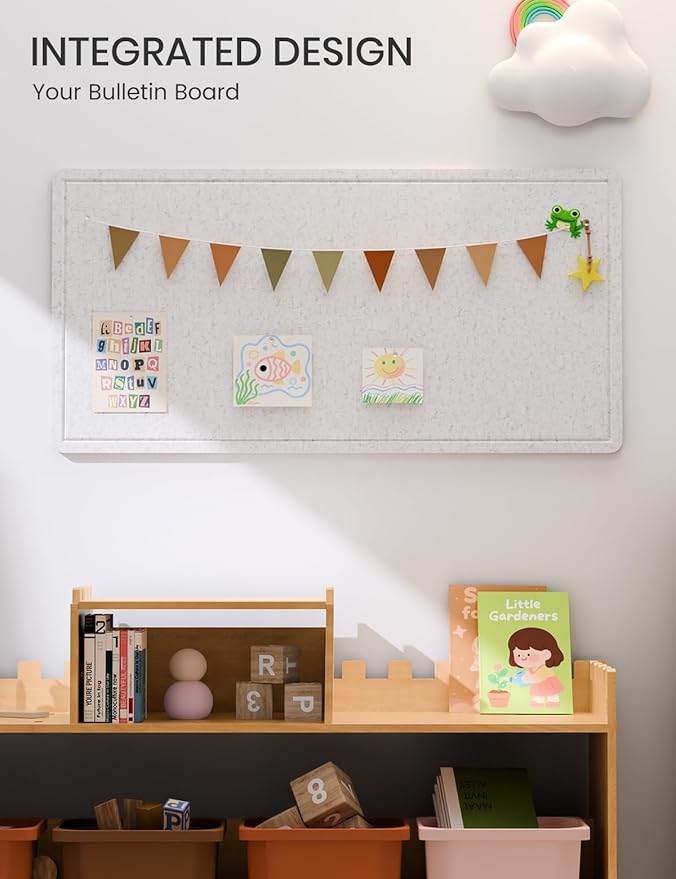 Fluxynara Bulletin Board, 35" x 17.5" Cork Board Alternative with 12 Safe Removable Adhesive Tabs, Foldable Felt Pin Board for Home Office, Classroom, Bedroom,Entryway for Walls—Light Gray