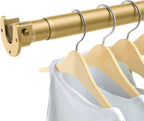 Closet Rods for Hanging Clothes, 17 to 99 Inch Heavy Duty Stepless Adjustable Closet Hanging Rod, 1.3 Inch Diameter Metal Closet Rod for Wardrobes Laundry Bedroom RV, Gold