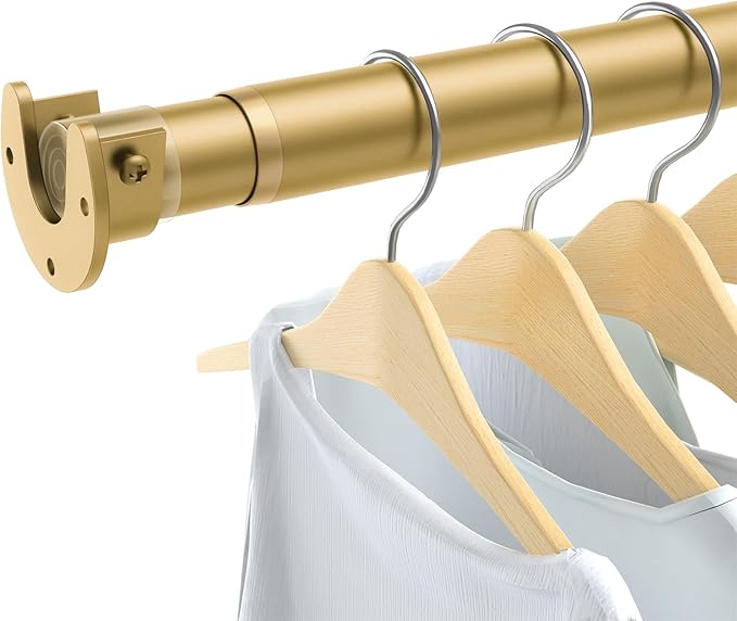 Closet Rods for Hanging Clothes, 17 to 28 Inch Heavy Duty Stepless Adjustable Closet Hanging Rod, 1.3 Inch Diameter Metal Closet Rod for Wardrobes Laundry Bedroom RV, Gold