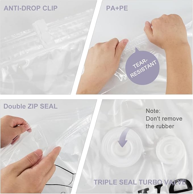 Hanging Vacuum Storage Bags 5 Pack, Space Saver Garment Bags 43.3 x27.6 inch, Vacuum Seal Bags for Clothing for Jacket, Suits, Dress, Clothing, Space Saver Bags With Hook