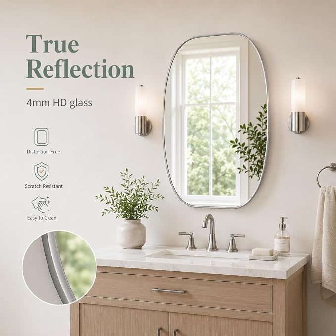 USHOWER Silver Oval Arch Bathroom Mirrors for Over Sink, 20x30 Inch Bathroom Vanity Mirror for Bathroom, Bedroom, Vanity, Entryway, Aluminium Frame, Anti-Rust, Modern Wall Decor