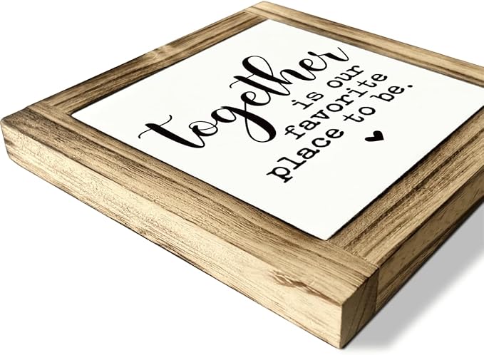 Home Decor Signs, Decorative Wooden Box Signs, Farmhouse Desk Sign, Home Decor for Living Room, Family Decors, Housewarming Gift, Together is Our Favorite Place to Be Sign, 5.9×5.9 inches