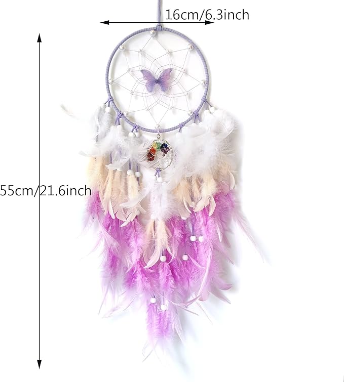 Purple Dream Catcher Wall Decor Feather Dream Catchers with Crystal Tree of Life Pendant Handmade Dreamcatcher Wall Hanging Ornament for Bedroom Living Room Home Decor