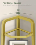 CHOEZON 5-Tier Corner Shelf, 59.6” Corner Storage Stand, Floorstanding Dispaly Rack, Tempered Glass Corner Bookshelf, Open Plant Stand, for Living Room, Bedroom, Study, Bathroom, Gold TCJ21GJ