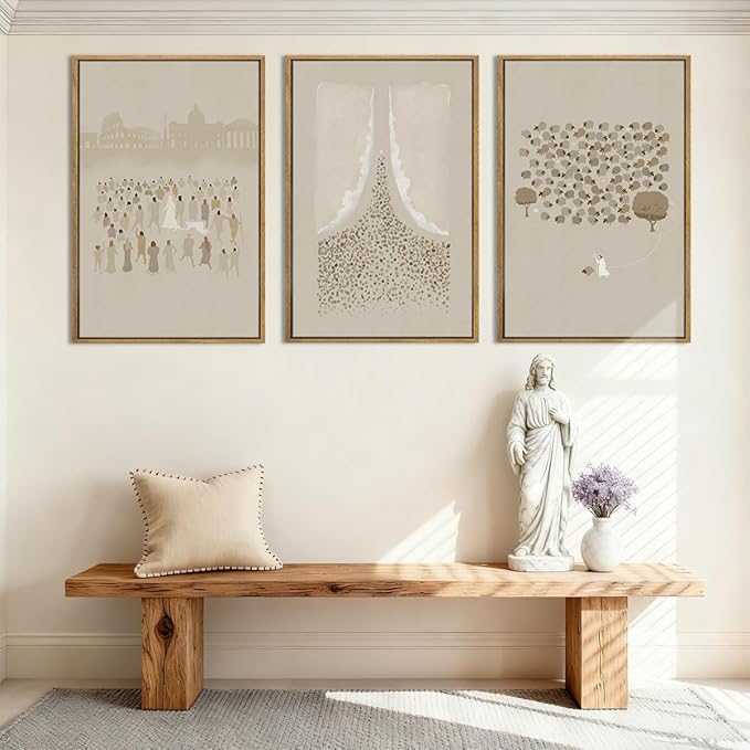 BINCUE Extra Large Jesus Wall Art Framed Jesus and Lamb Wall Painting Christian Jesus Artwork Religious Wall Pictures Jesus Wall Decor Christian Art Print for Living Room Bedroom Church Decor 24x36 Inch 3 Piece