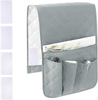 RETON Sofa Armrest Organizer with 5 Pockets, Non Slip Remote Control Caddy with 8 Pieces of Hook and Loop Fasteners, Armchair Caddy Holder Storage for Magazine Recliner Book TV Phone (Gray)