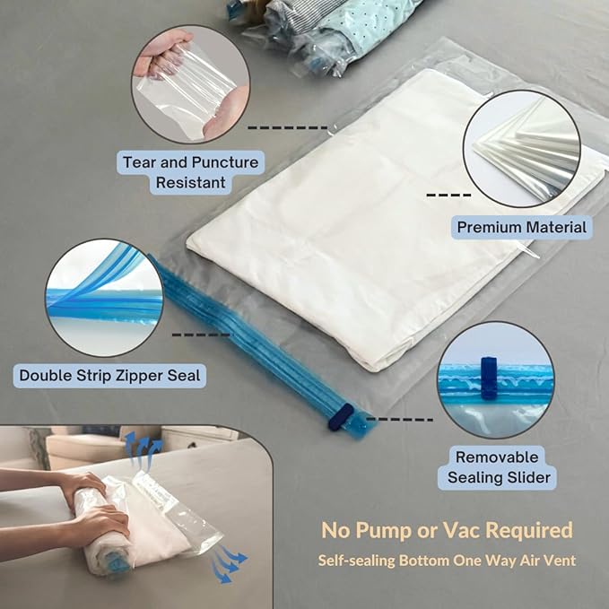 35 Pack Vacuum Storage Bags with Electric Pump, Compression Space Saver for Comforters, Bedding, Blanket Storage, Vacuum Seal Bags for Clothing, Luggage and Closet Organizer