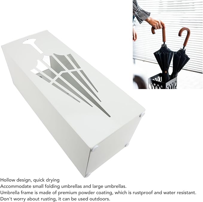 Square Metal Umbrella Holder, Umbrella Stand Rack for Entryway with Hollow Pattern, Fast Drying Rack Holder for Office and Entryway (White)