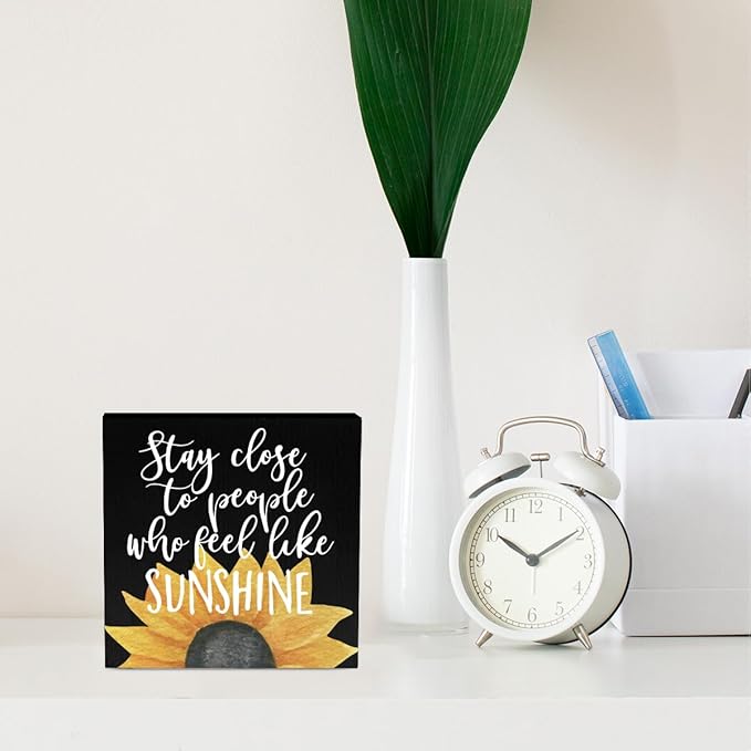Black Room Decor Sunflower Gifts for Women Rustic Country Wooden Square Sign Decor Sunflower Summer Decorations for Home House Outdoor Shelf Wall Farmhouse Table Shelf