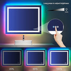 LOAAO 40”X30“ RGB LED Bathroom Mirror with Lights for Bathroom, Anti-Fog, Dimmable，Multiple Light Modes, RGB Backlit + Front Light, Memory Function, Tempered Glass