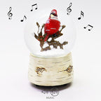 Musical Christmas Snow Globe with Cardinal Water Spinning Wind-Up Music Box Hand-Painted Birch Tree Design Holiday Tabletop Decoration by Moments in Time (5.7”H)